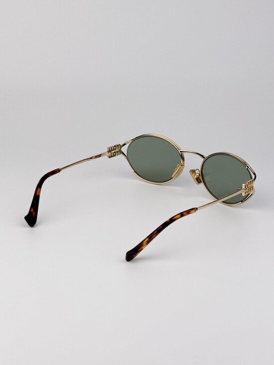 Miu Miu Women’s LOGO Sunglasses Gold Oval Green Mirror MU52YS 5AK04M NEW main image 9